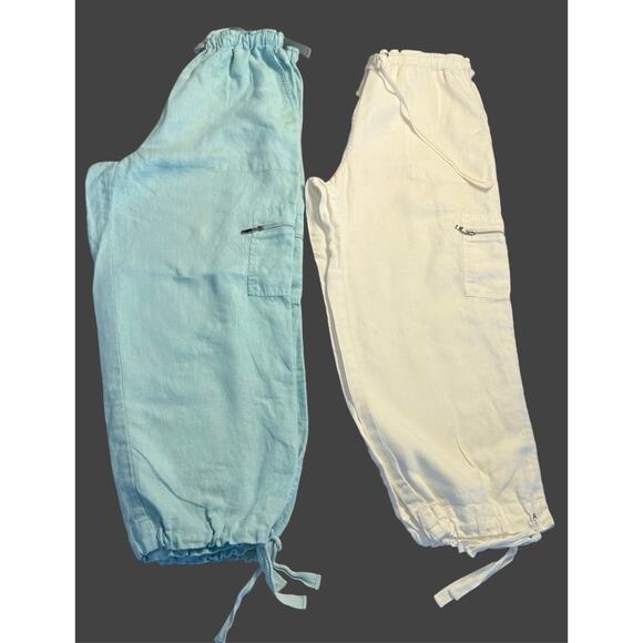Debra DeRoo 4 Evelyn & Arthur Linen Wide Cargo Capris Pant Set/Bundle Of 2/ Med - Picture 1 of 7